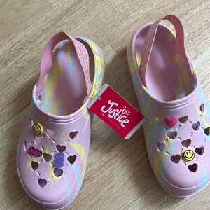 Justice Pink and Yellow Sandals with Decorative Charms
